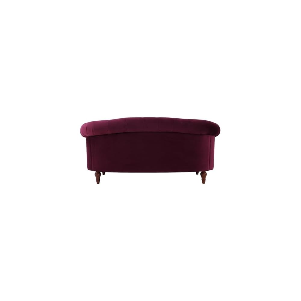 MAKLAINE Contemporary Hardwood Loveseat, 68.5" W X 38" D X 32" H, Velvet Upholstery, Burgundy Color, Tufted Design with Nailhead Accents, Medium Firm Living Room Seating for 2