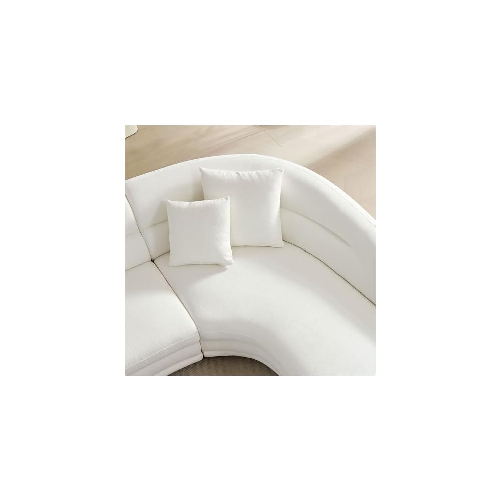 KEIKI 125" Curved Oversized Boucle Modular Sectional Sofa with Right Chaise, Upholstered 4-Seater Comfy Couch with 40D High-Density Rebound Foam & 4 Pillows, Easy Assembly, for Living Room, White