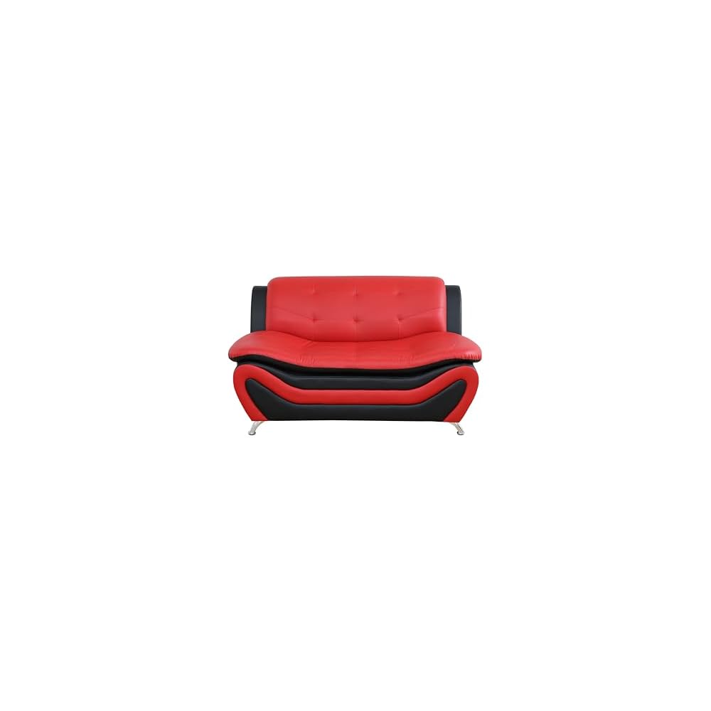 60" Leather Sofa Loveseat Couches for Living Room，Red&Black