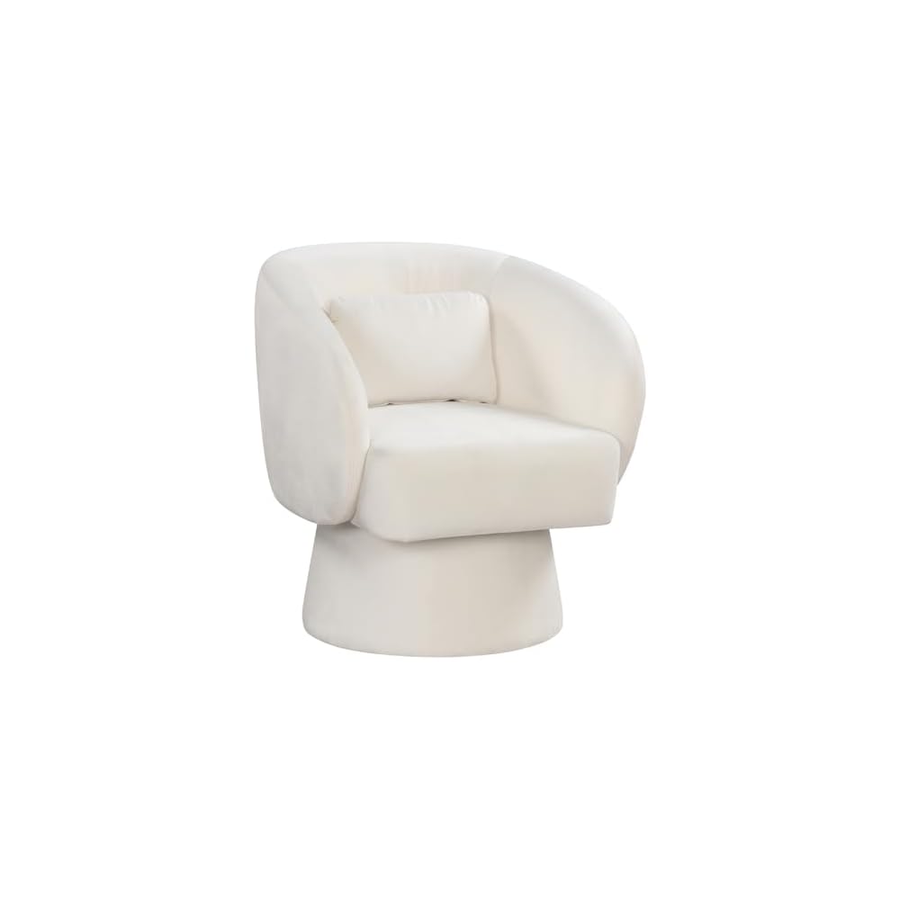 GIANTEX Swivel Accent Chair, Upholstered Barrel Chair with Curved Back & Removable Lumbar Pillow, Comfy Round Armchair with 360° Rotating Function, Single Sofa Chair for Living Room