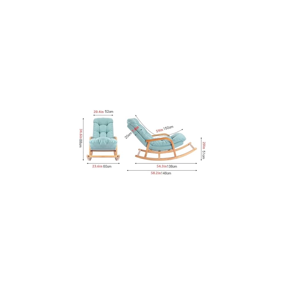 Rocking Chair with Lumbar Pillow, Wooden Rocker Chair with High Backrest and Armrest, Modern Upholstered Side Chair, Relax Recliner, for Nursery, Living Room, Bedroom (Color : Light Blue)