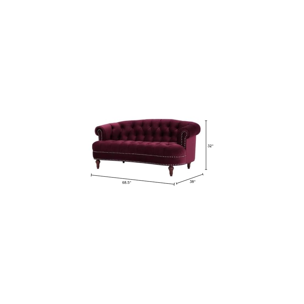 MAKLAINE Contemporary Hardwood Loveseat, 68.5" W X 38" D X 32" H, Velvet Upholstery, Burgundy Color, Tufted Design with Nailhead Accents, Medium Firm Living Room Seating for 2