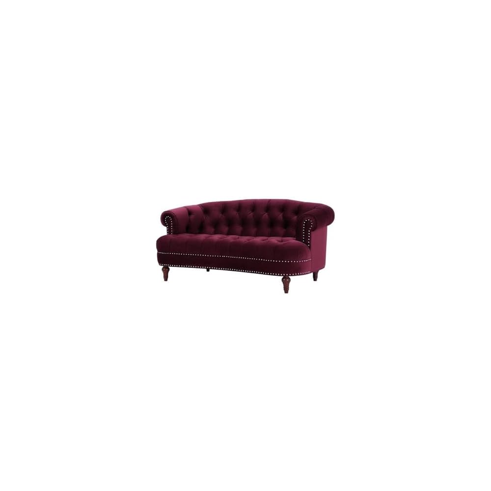MAKLAINE Contemporary Hardwood Loveseat, 68.5" W X 38" D X 32" H, Velvet Upholstery, Burgundy Color, Tufted Design with Nailhead Accents, Medium Firm Living Room Seating for 2
