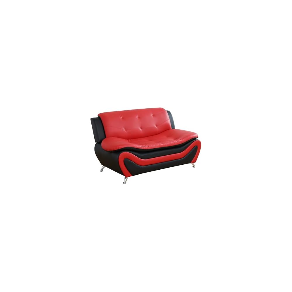 60" Leather Sofa Loveseat Couches for Living Room，Red&Black