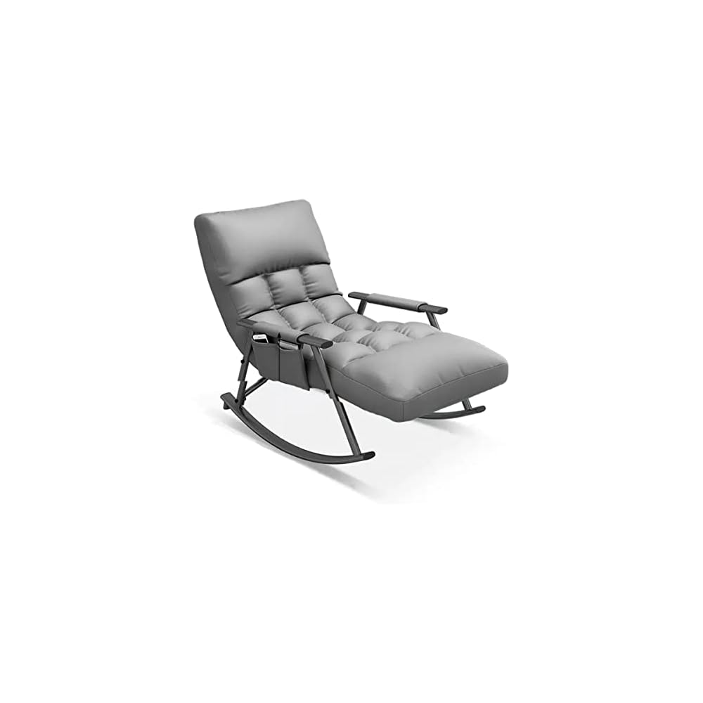 Living Room Reclining Rocking Chair,Modern Armchair,Indoor Relaxing Chair with Side Pocket, Steel Frame Anti-tilt Design,Soft Sleeper Chair (Color : Blue)