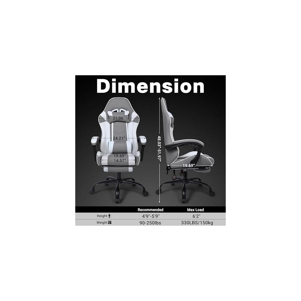 Gaming Chair, Ergonomic Computer Chair with Footrest and Lumbar Support, Height Adjustable Office Chair with 360° Swivel Seat and Headrest