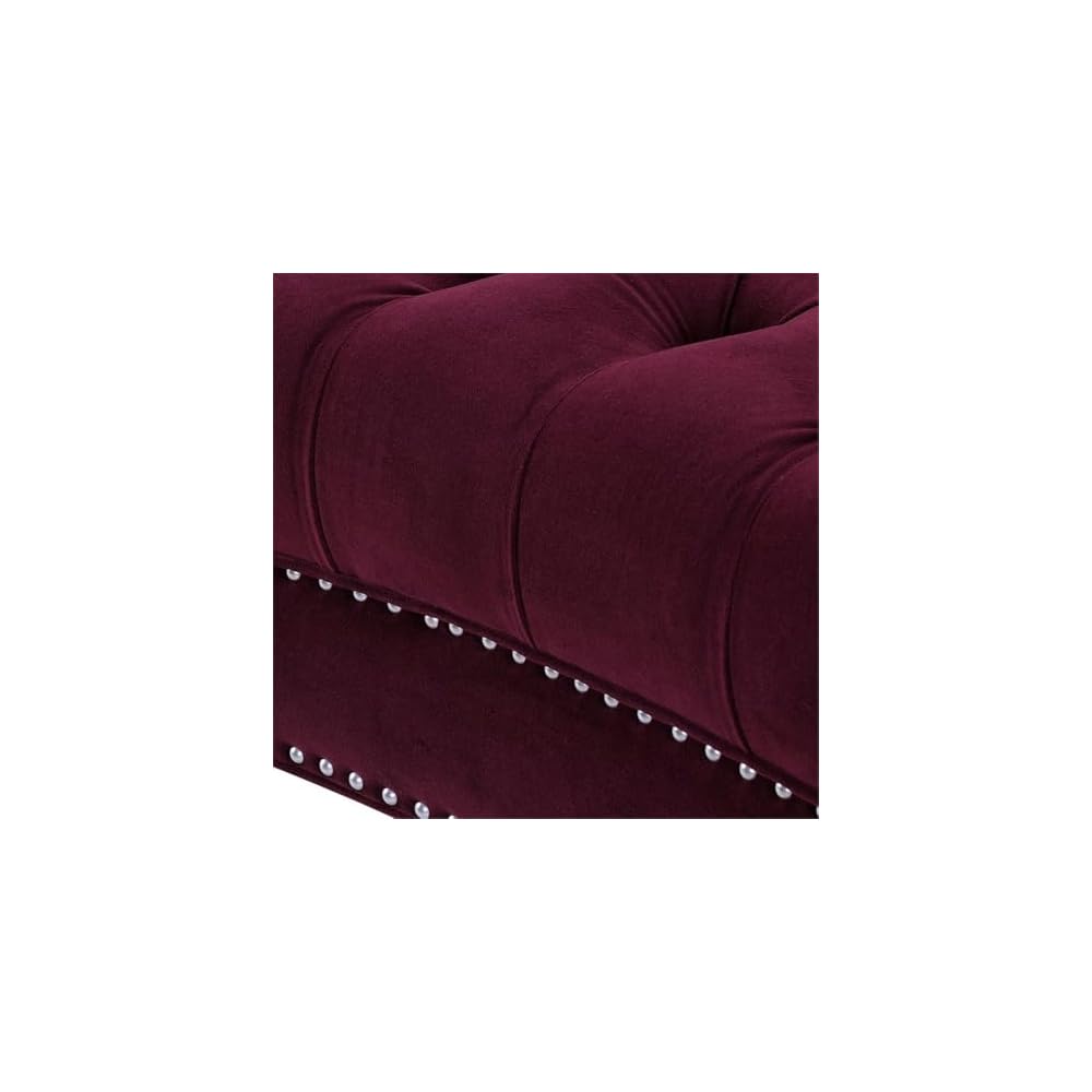 MAKLAINE Contemporary Hardwood Loveseat, 68.5" W X 38" D X 32" H, Velvet Upholstery, Burgundy Color, Tufted Design with Nailhead Accents, Medium Firm Living Room Seating for 2