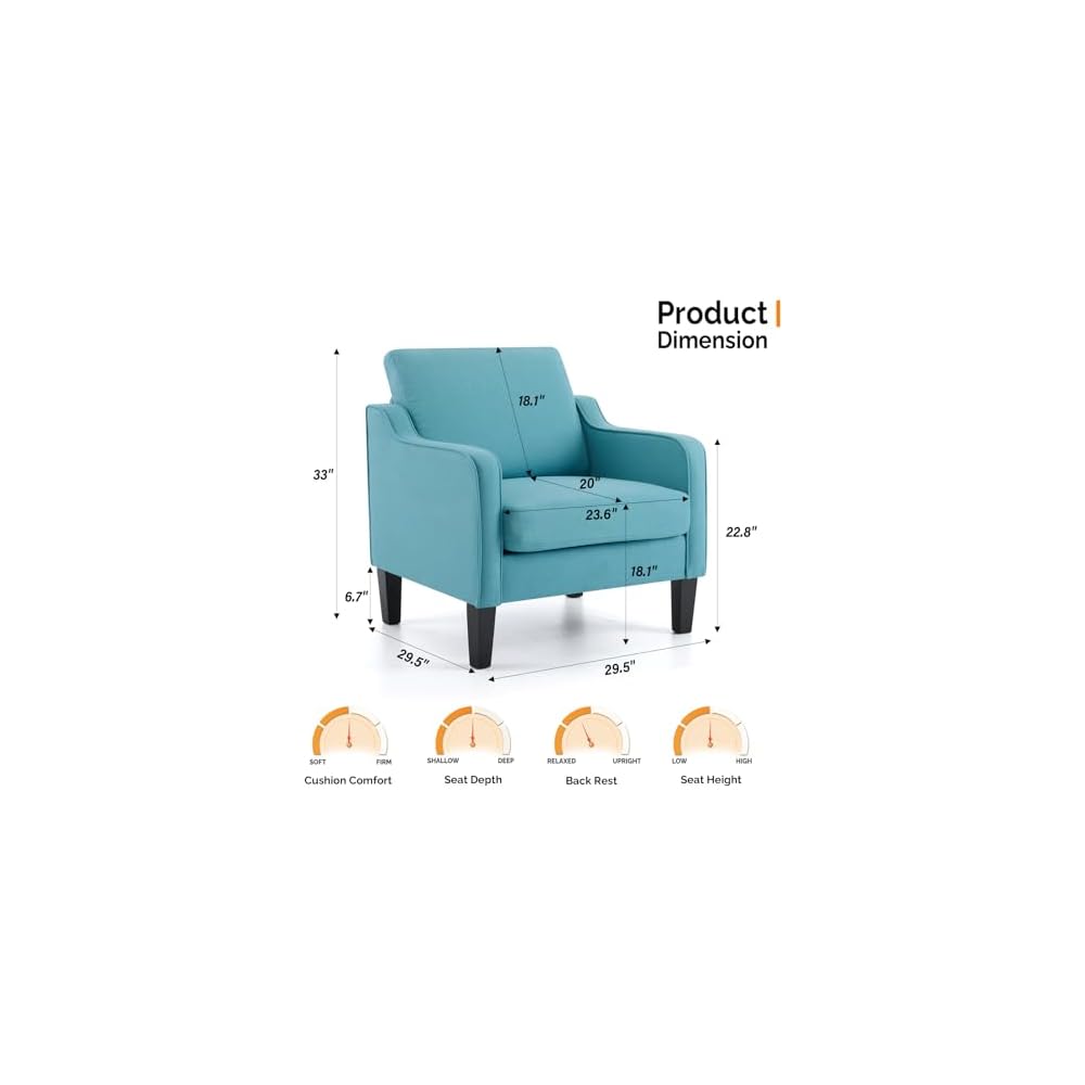 VINGLI Accent Chair, Linen Upholstered Armchair, 380 LBS, Living Room