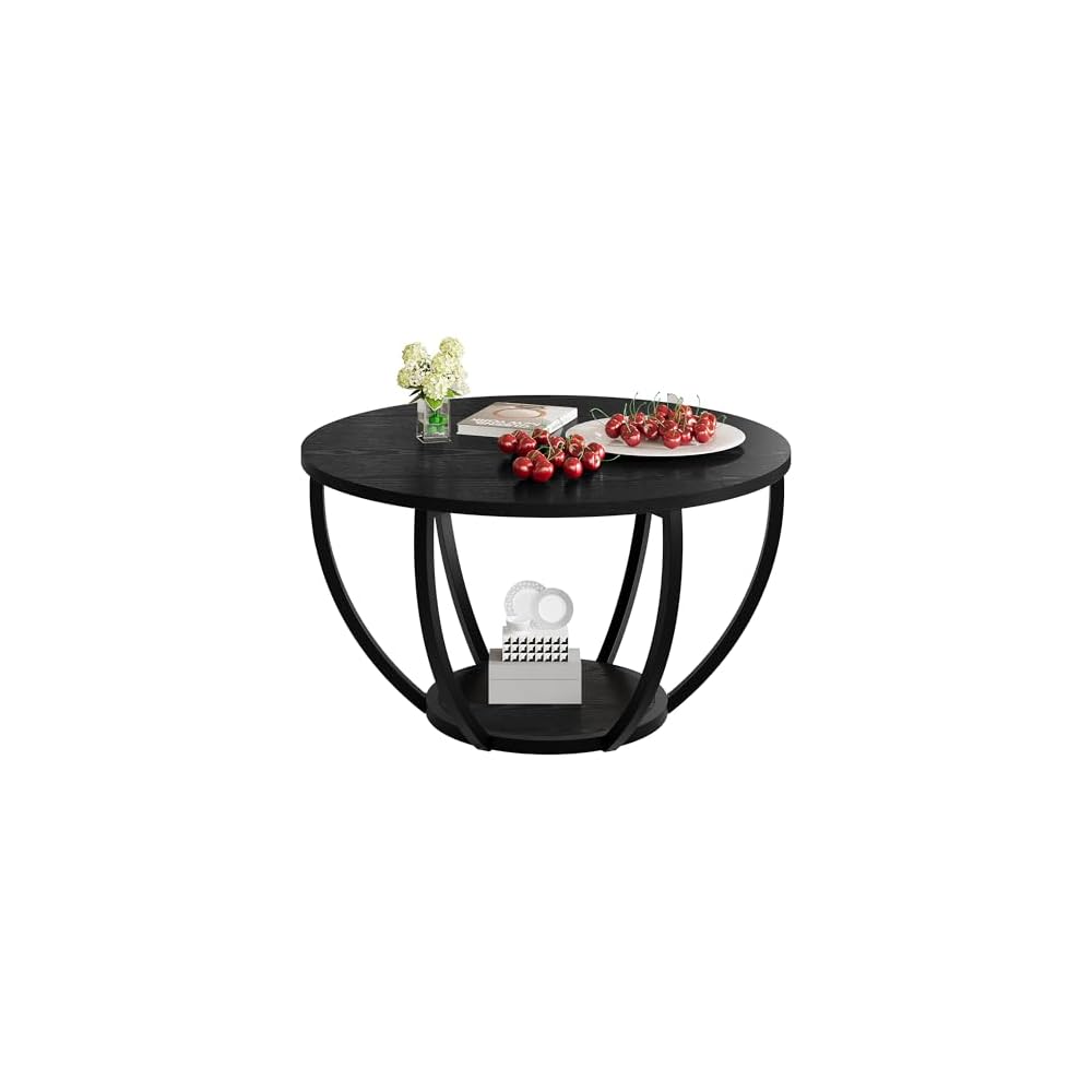 HOMERECOMMEND Round Coffee Table,Accent Center Table for Living Room,Black