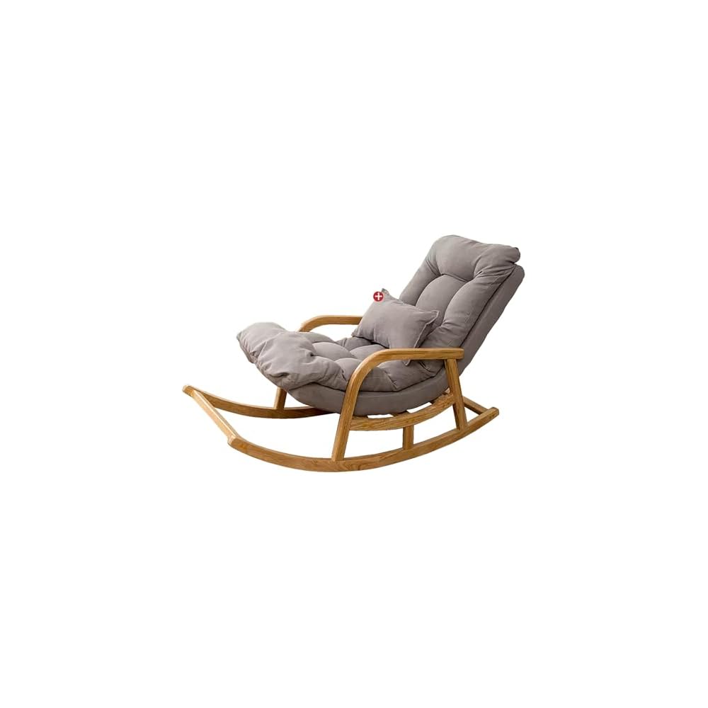 Rocking Chair with Lumbar Pillow, Wooden Rocker Chair with High Backrest and Armrest, Modern Upholstered Side Chair, Relax Recliner, for Nursery, Living Room, Bedroom (Color : Light Blue)