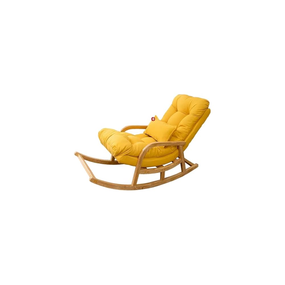 Rocking Chair with Lumbar Pillow, Wooden Rocker Chair with High Backrest and Armrest, Modern Upholstered Side Chair, Relax Recliner, for Nursery, Living Room, Bedroom (Color : Light Blue)