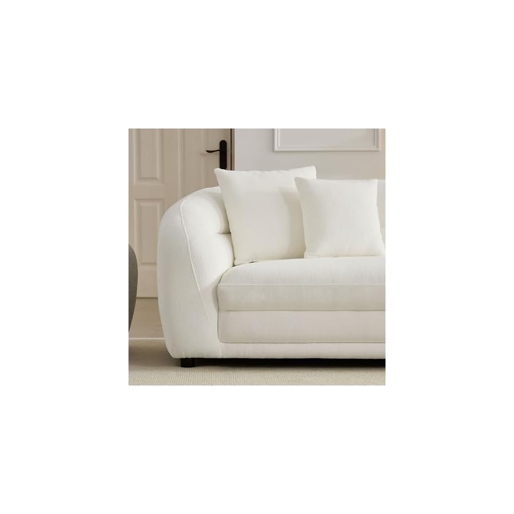 KEIKI 125" Curved Oversized Boucle Modular Sectional Sofa with Right Chaise, Upholstered 4-Seater Comfy Couch with 40D High-Density Rebound Foam & 4 Pillows, Easy Assembly, for Living Room, White