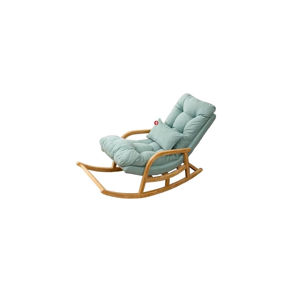 Rocking Chair with Lumbar Pillow, Wooden Rocker Chair with High Backrest and Armrest, Modern Upholstered Side Chair, Relax Recliner, for Nursery, Living Room, Bedroom (Color : Light Blue)