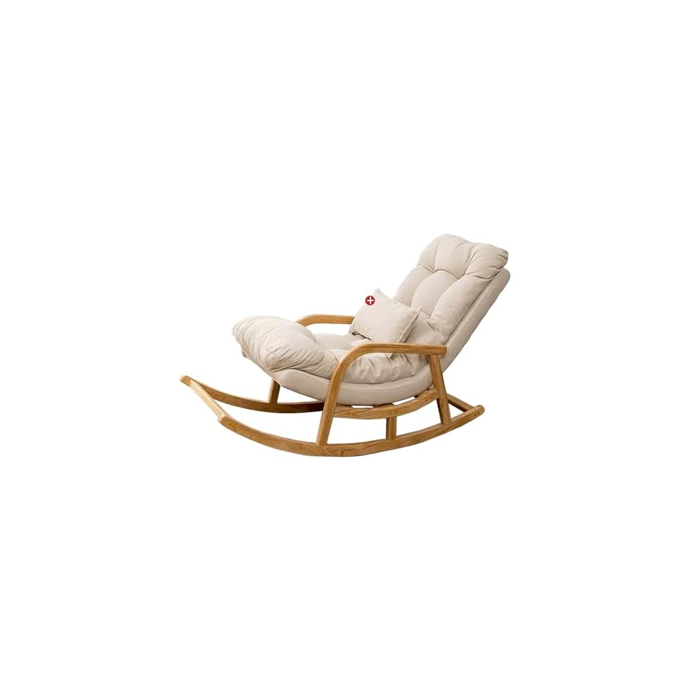 Rocking Chair with Lumbar Pillow, Wooden Rocker Chair with High Backrest and Armrest, Modern Upholstered Side Chair, Relax Recliner, for Nursery, Living Room, Bedroom (Color : Light Blue)