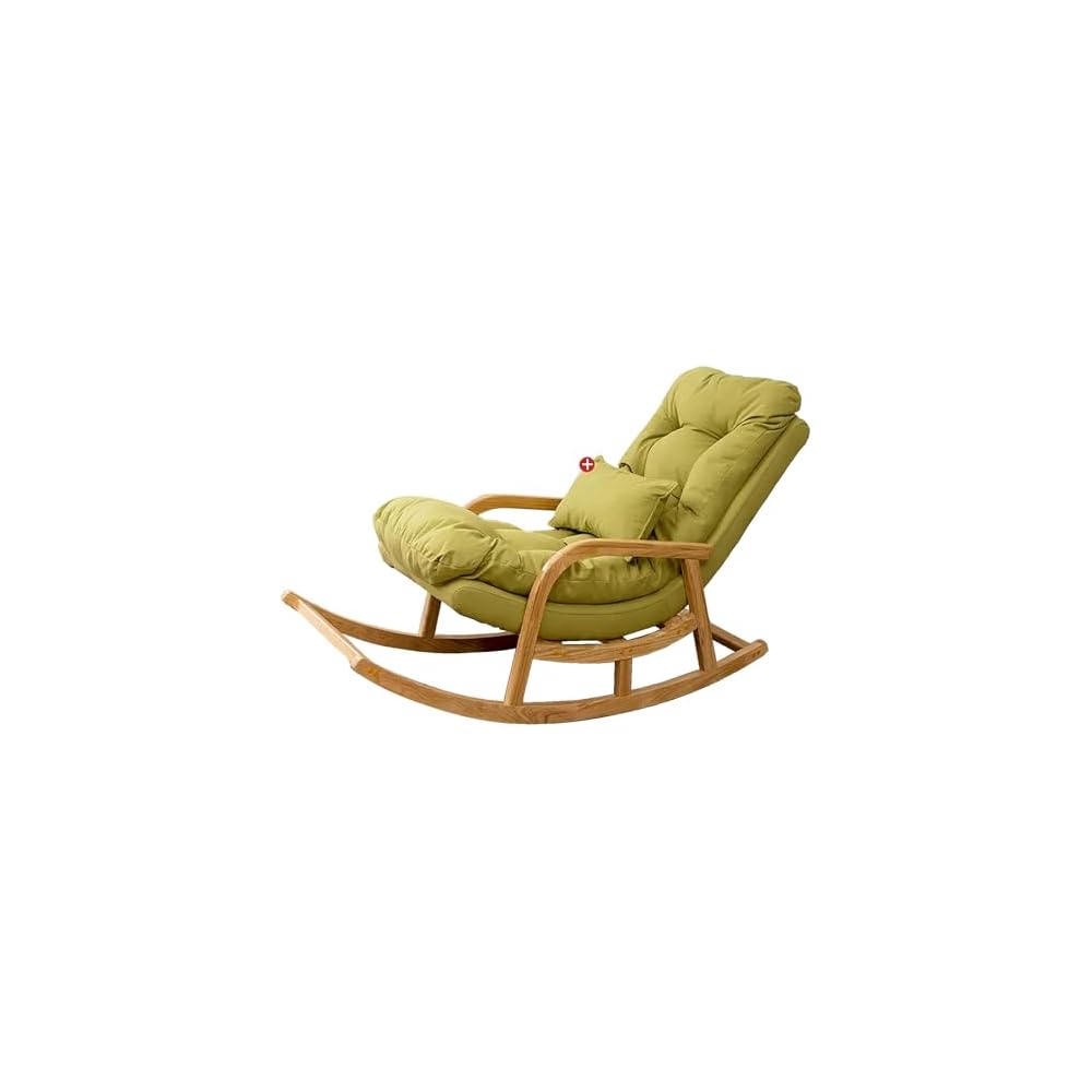 Rocking Chair with Lumbar Pillow, Wooden Rocker Chair with High Backrest and Armrest, Modern Upholstered Side Chair, Relax Recliner, for Nursery, Living Room, Bedroom (Color : Light Blue)