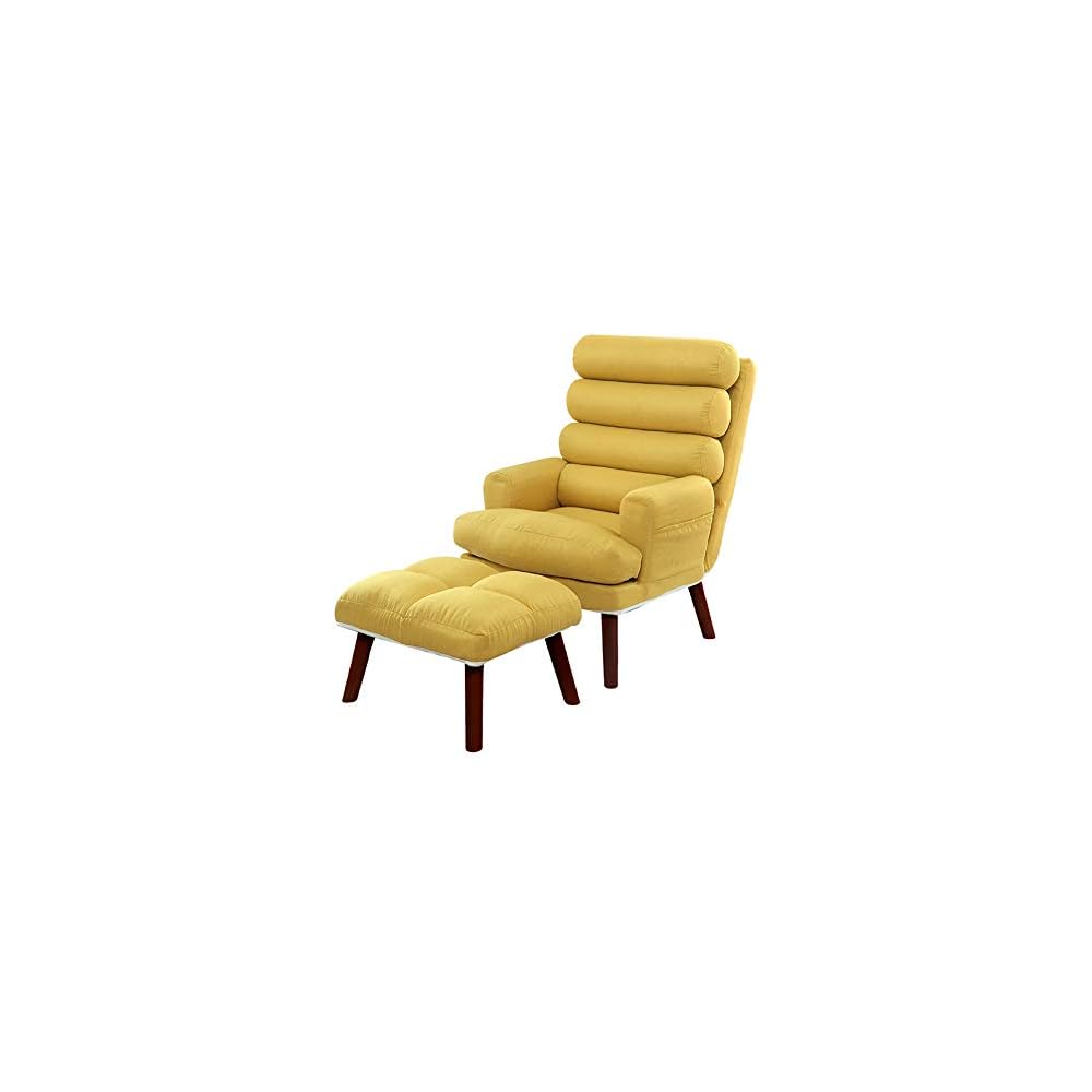Renovation House Tub Chair Recliners Hand Chair Recliner Adjustable Backrest 4 Soft Back Cushions with Footrest Recliner Stylish Solid Wood Chair Legs Yellow