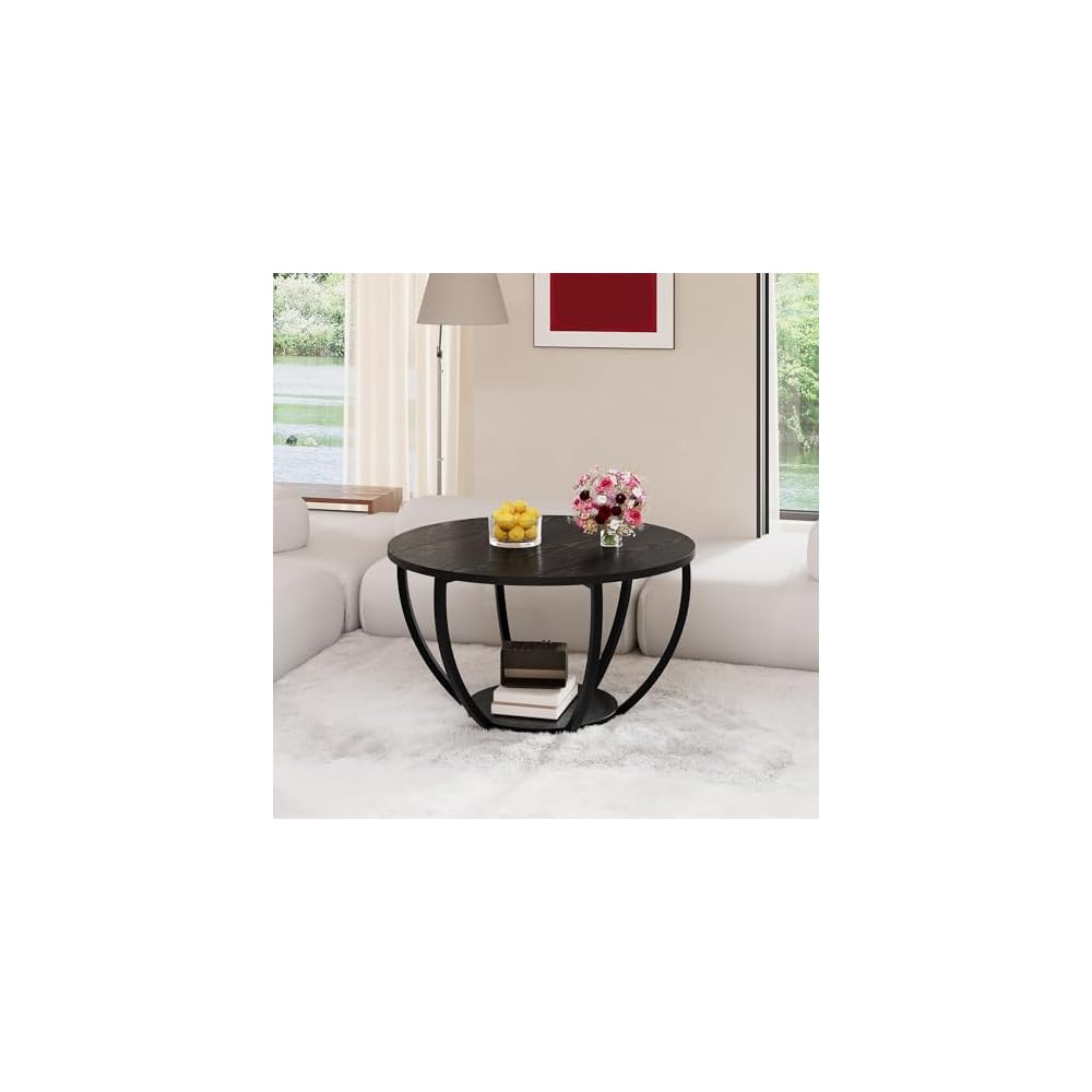 HOMERECOMMEND Round Coffee Table,Accent Center Table for Living Room,Black