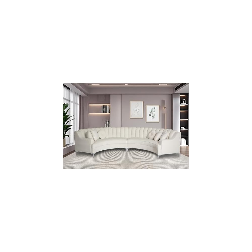 Legend Vansen Semicircle Modular Curved Velvet Sectional Sofa,141.34”Oversized Arc Sofa,Modern Cloud-Like Deep Seat Couch for Living Room Apartment Office Conference Space (2, Cream)