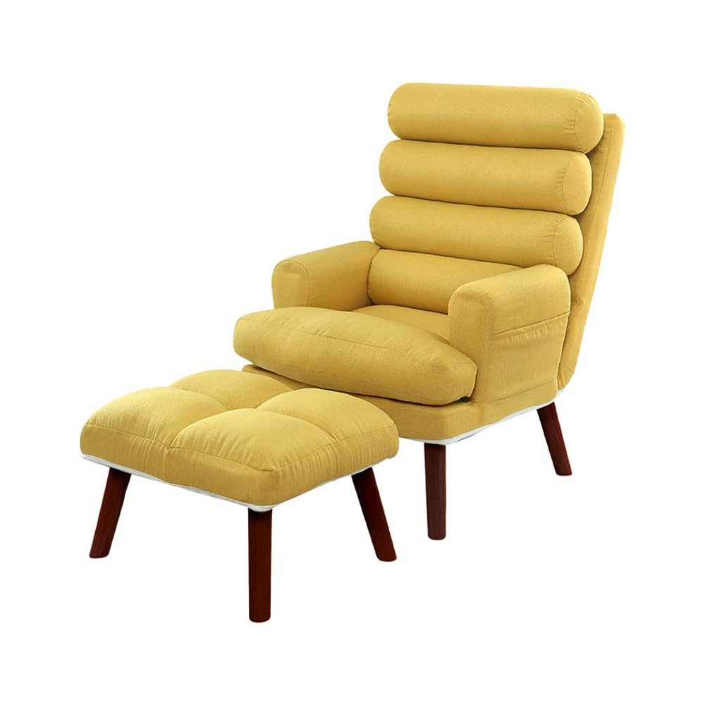 Renovation House Tub Chair Recliners Hand Chair Recliner Adjustable Backrest 4 Soft Back Cushions with Footrest Recliner Stylish Solid Wood Chair Legs Yellow