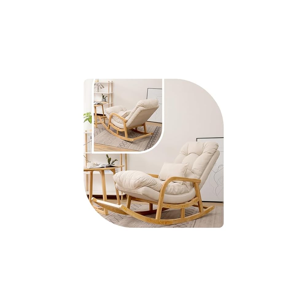 Rocking Chair with Lumbar Pillow, Wooden Rocker Chair with High Backrest and Armrest, Modern Upholstered Side Chair, Relax Recliner, for Nursery, Living Room, Bedroom (Color : Light Blue)