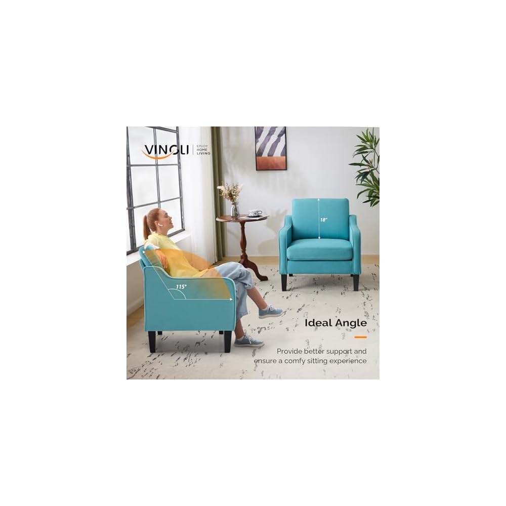 VINGLI Accent Chair, Linen Upholstered Armchair, 380 LBS, Living Room