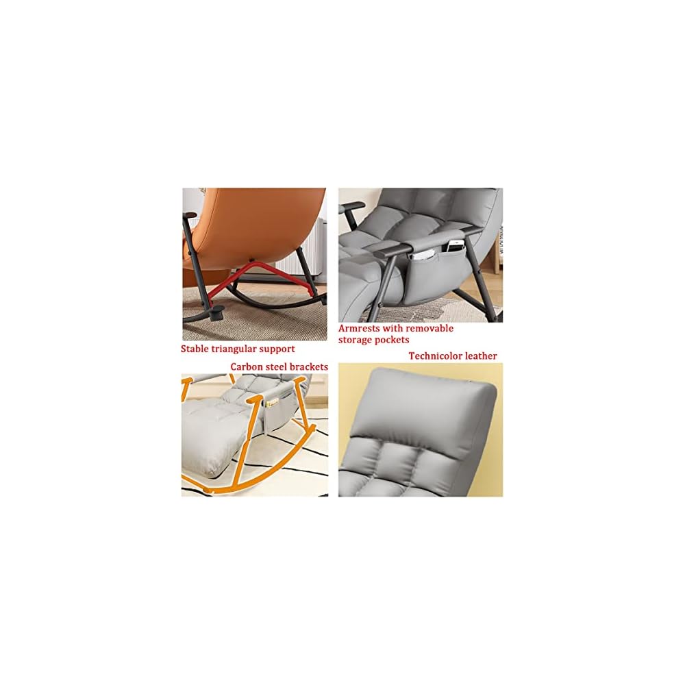 Living Room Reclining Rocking Chair,Modern Armchair,Indoor Relaxing Chair with Side Pocket, Steel Frame Anti-tilt Design,Soft Sleeper Chair (Color : Blue)