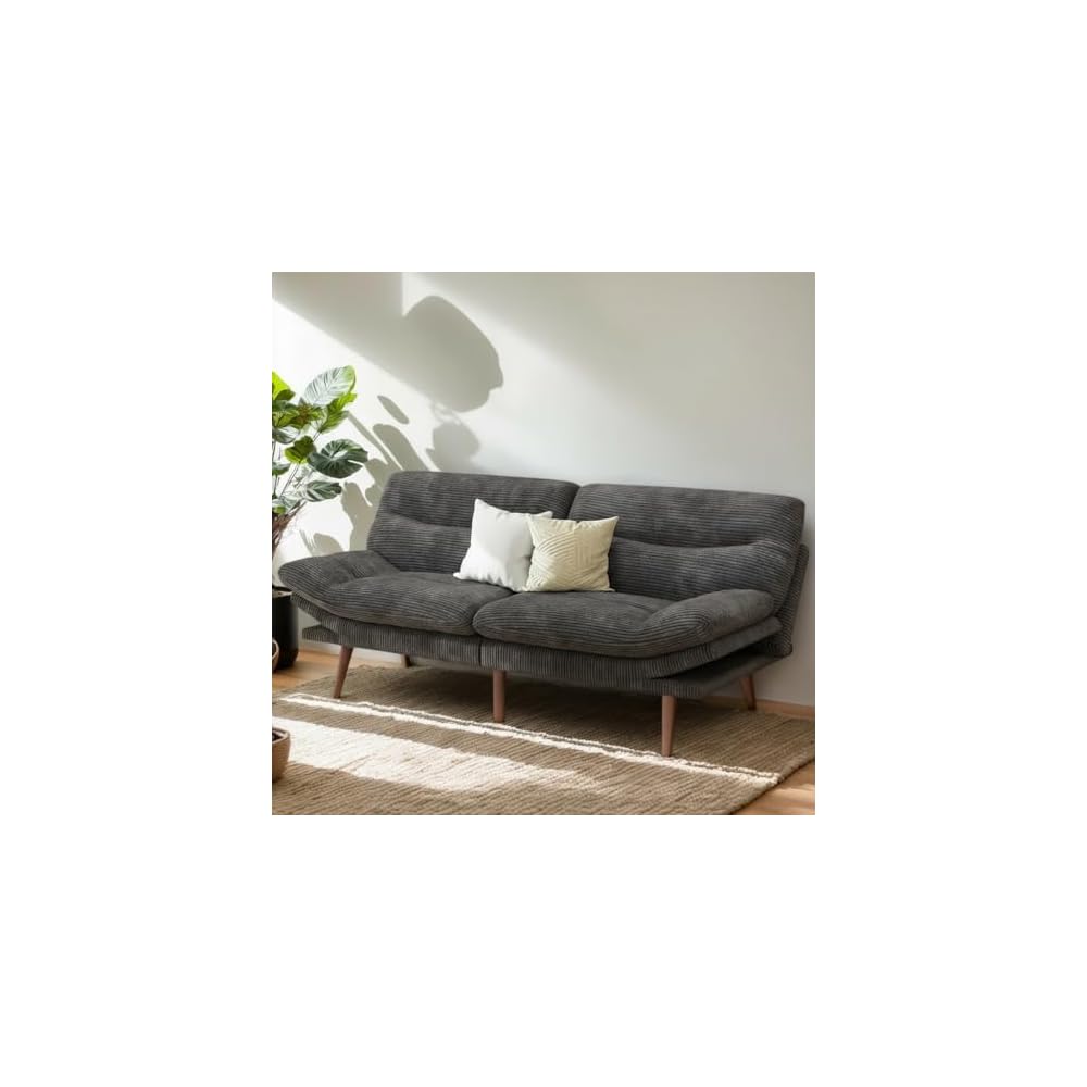 PERLECARE Convertible Futon Sofa Bed, 73" Corduroy Futon Couch with Adjustable Backrest and Armrests, 3-in-1Recliner Sleeper Sofa for Small Spaces, Play Room,Living Room or Office（73in,Grey