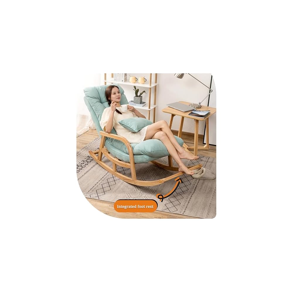 Rocking Chair with Lumbar Pillow, Wooden Rocker Chair with High Backrest and Armrest, Modern Upholstered Side Chair, Relax Recliner, for Nursery, Living Room, Bedroom (Color : Light Blue)