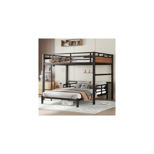 Bellemave Full XL Over Full XL Bunk Bed, Separable Bunk Beds for Kids, Converts to Loft Bed & Platform Bed, Heavy Duty Metal Bunkbed with Guardrails, No Box Spring Needed, Walnut