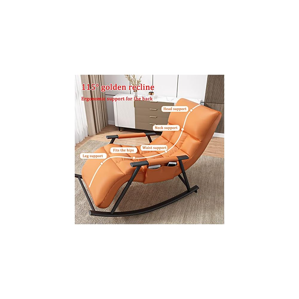 Living Room Reclining Rocking Chair,Modern Armchair,Indoor Relaxing Chair with Side Pocket, Steel Frame Anti-tilt Design,Soft Sleeper Chair (Color : Blue)