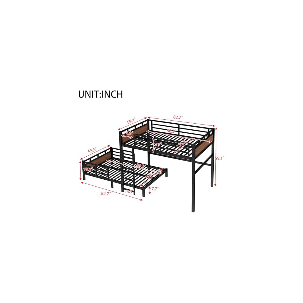 Bellemave Full XL Over Full XL Bunk Bed, Separable Bunk Beds for Kids, Converts to Loft Bed & Platform Bed, Heavy Duty Metal Bunkbed with Guardrails, No Box Spring Needed, Walnut