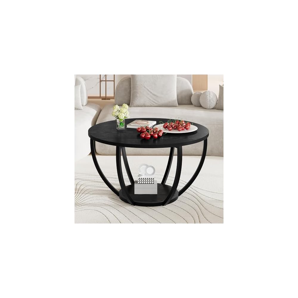 HOMERECOMMEND Round Coffee Table,Accent Center Table for Living Room,Black