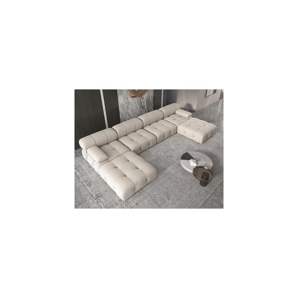 JACH 138" Modular Sectional Couch, U-Shaped Minimalist Velvet Sofas with Chaise Ottomans, Convertible Modern Deep 6-Seat Sofas Furniture for Living Room, Apartment (Beige)