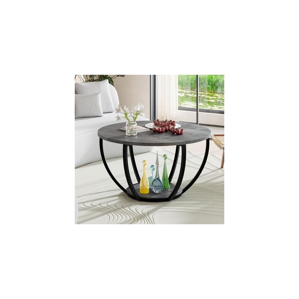 HOMERECOMMEND Round Coffee Table,Accent Center Table for Living Room,Black