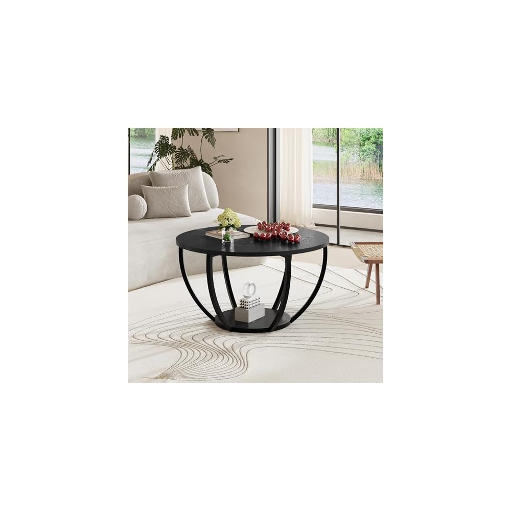 HOMERECOMMEND Round Coffee Table,Accent Center Table for Living Room,Black