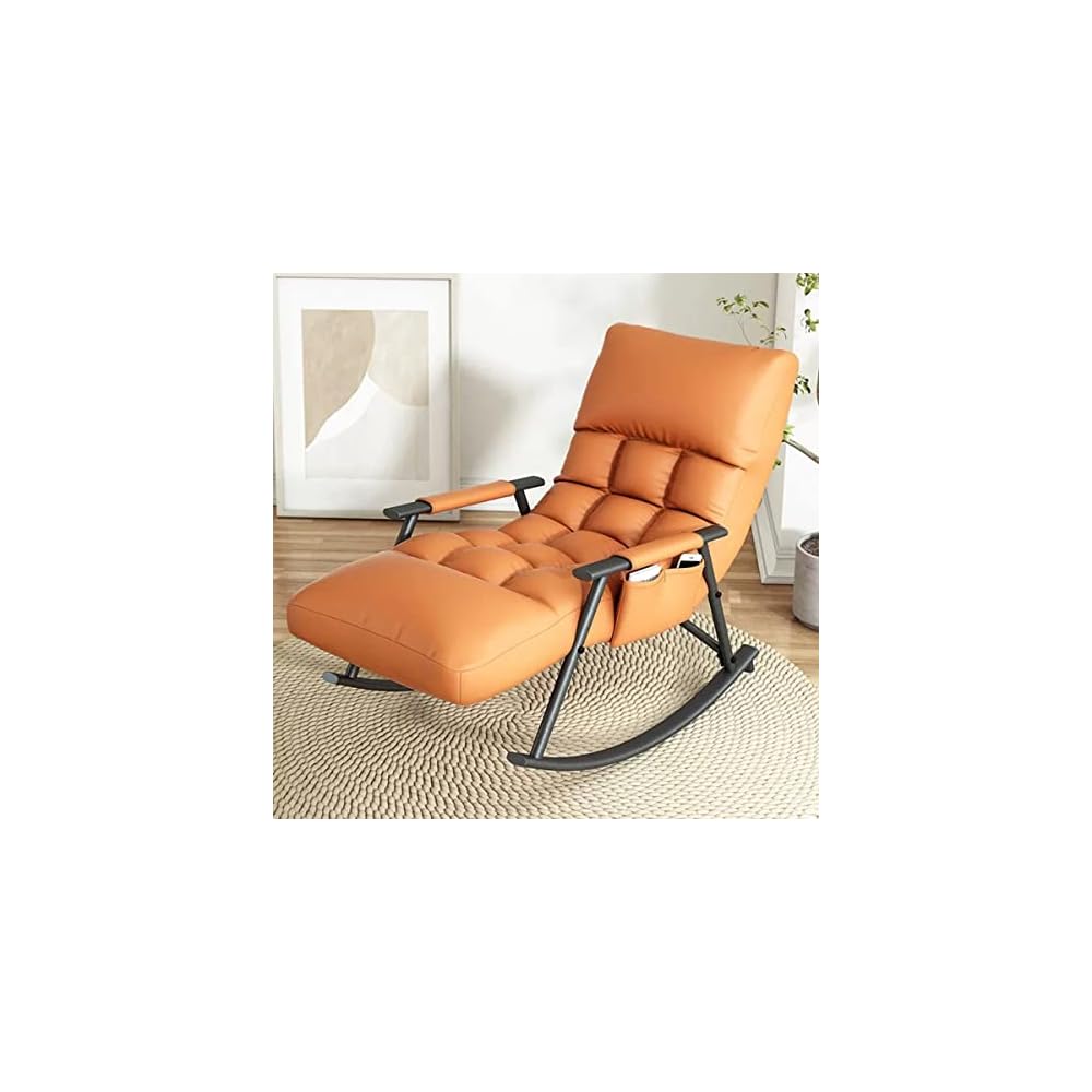 Living Room Reclining Rocking Chair,Modern Armchair,Indoor Relaxing Chair with Side Pocket, Steel Frame Anti-tilt Design,Soft Sleeper Chair (Color : Blue)