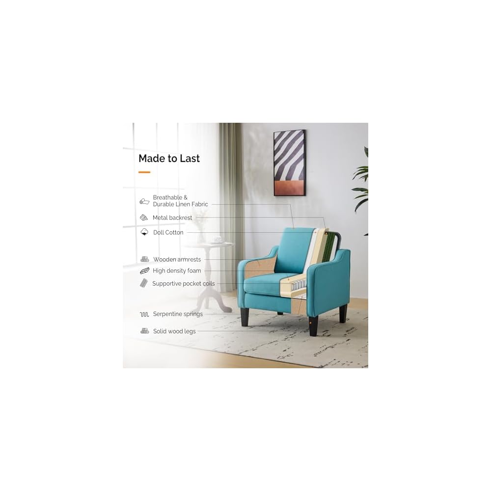VINGLI Accent Chair, Linen Upholstered Armchair, 380 LBS, Living Room