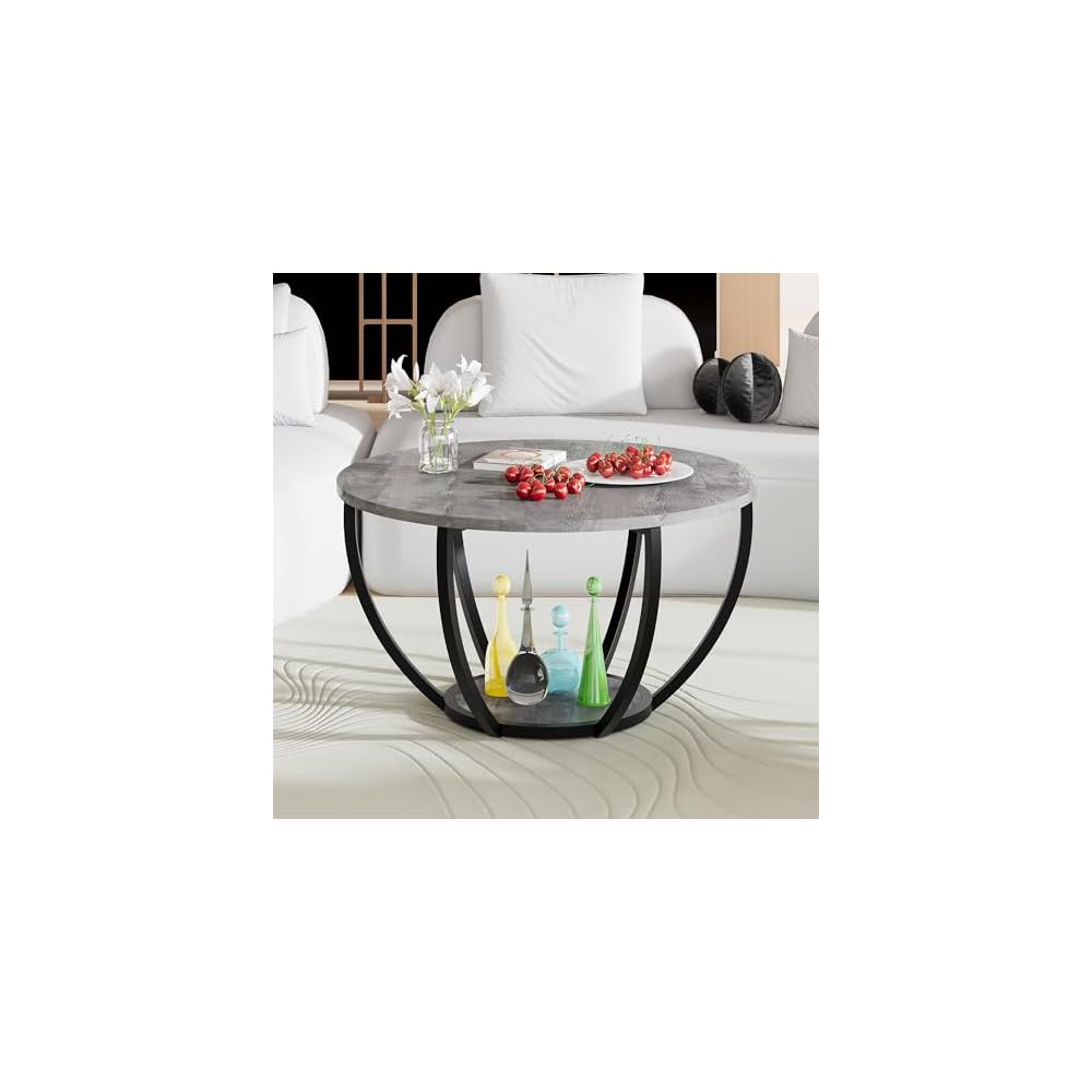 HOMERECOMMEND Round Coffee Table,Accent Center Table for Living Room,Black