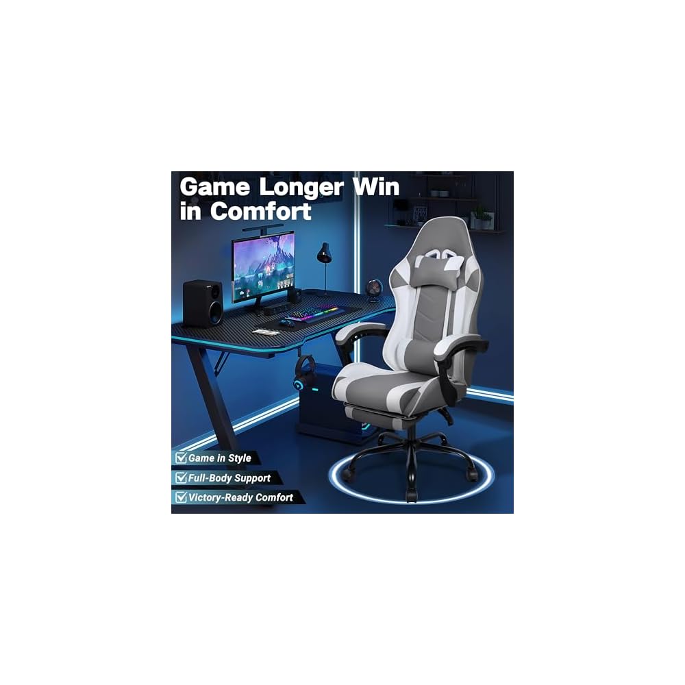 Gaming Chair, Ergonomic Computer Chair with Footrest and Lumbar Support, Height Adjustable Office Chair with 360° Swivel Seat and Headrest