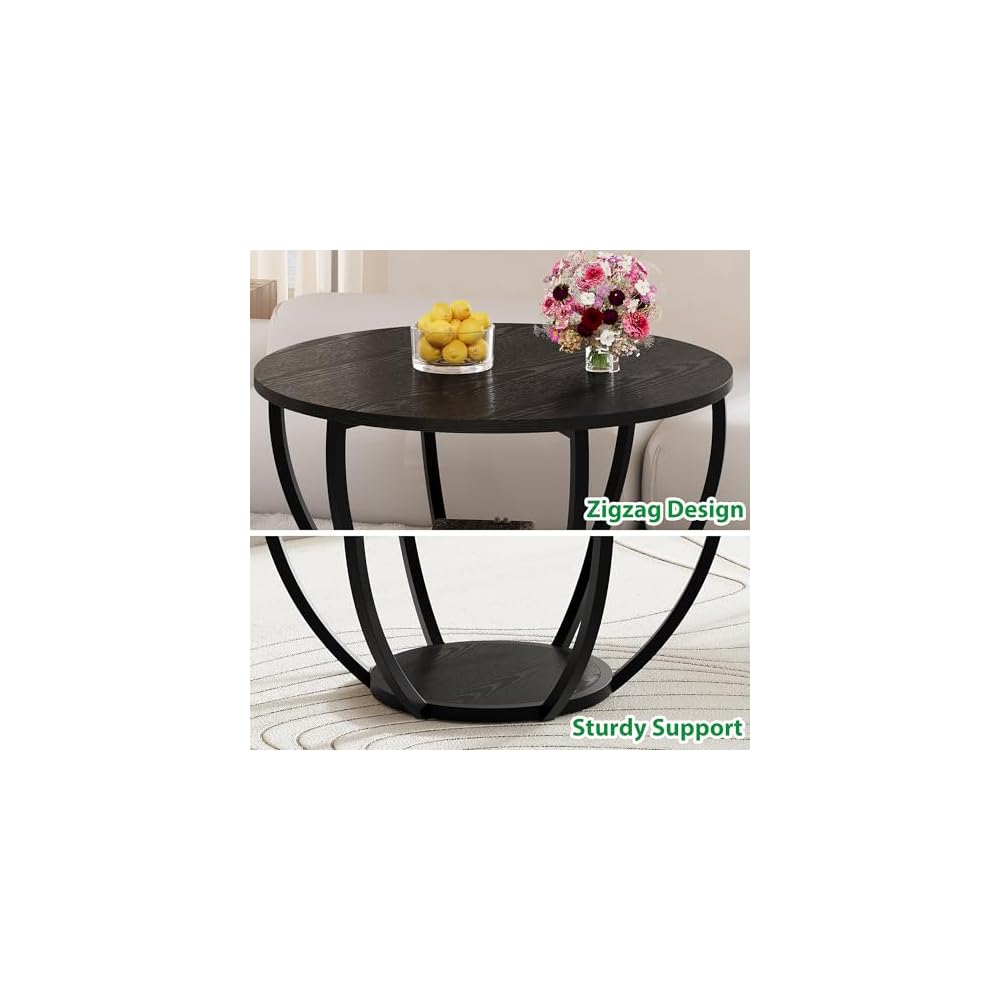 HOMERECOMMEND Round Coffee Table,Accent Center Table for Living Room,Black