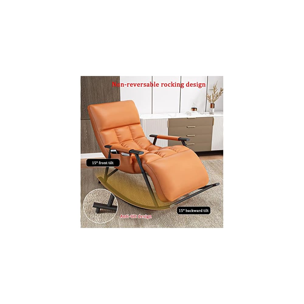 Living Room Reclining Rocking Chair,Modern Armchair,Indoor Relaxing Chair with Side Pocket, Steel Frame Anti-tilt Design,Soft Sleeper Chair (Color : Blue)