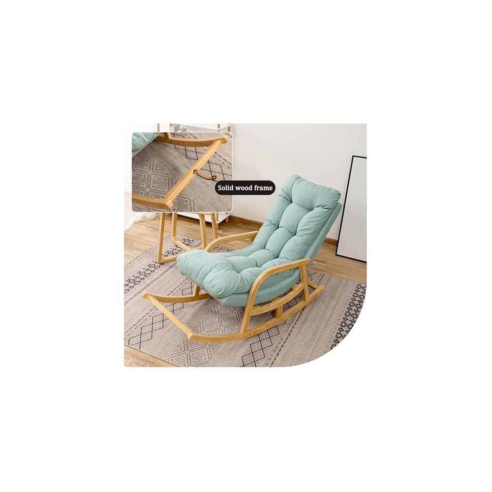 Rocking Chair with Lumbar Pillow, Wooden Rocker Chair with High Backrest and Armrest, Modern Upholstered Side Chair, Relax Recliner, for Nursery, Living Room, Bedroom (Color : Light Blue)