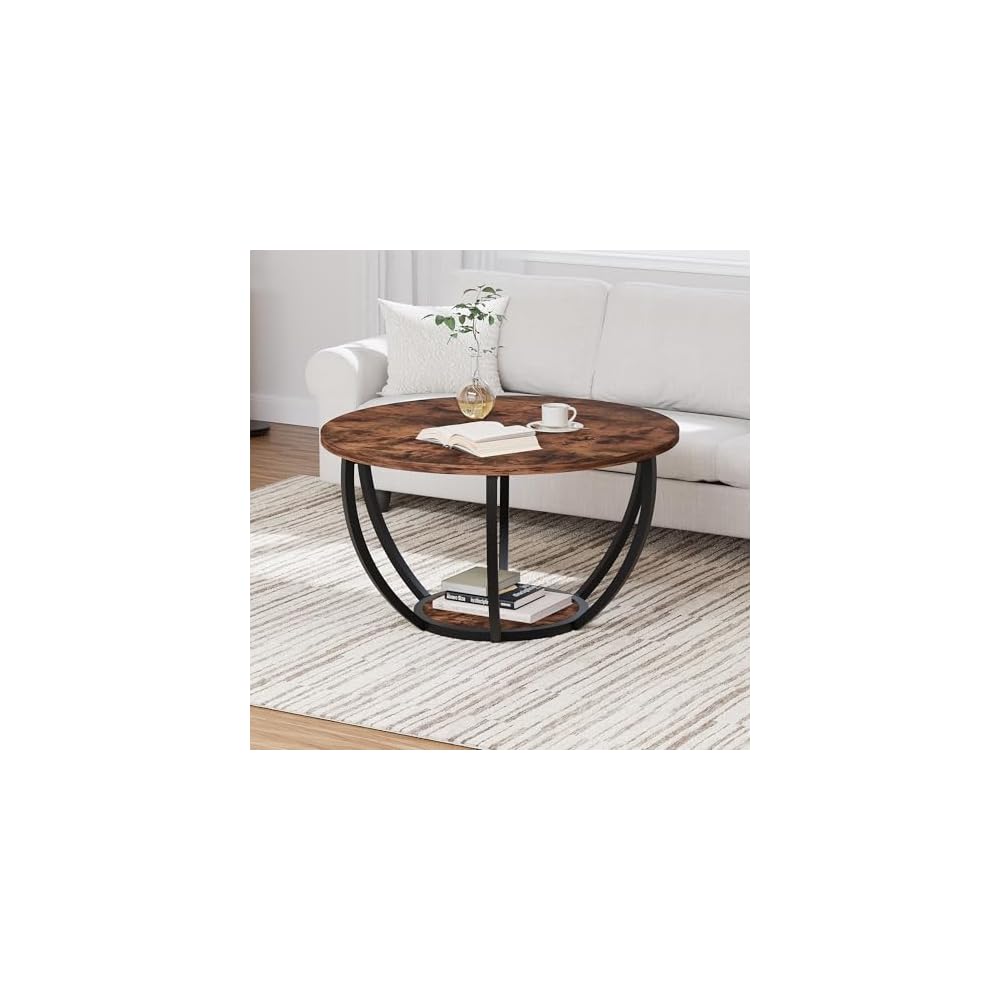 HOMERECOMMEND Round Coffee Table,Accent Center Table for Living Room,Black