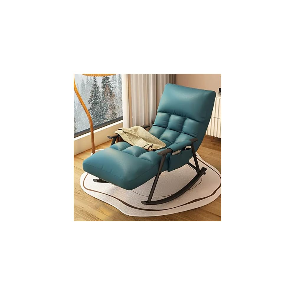 Living Room Reclining Rocking Chair,Modern Armchair,Indoor Relaxing Chair with Side Pocket, Steel Frame Anti-tilt Design,Soft Sleeper Chair (Color : Blue)