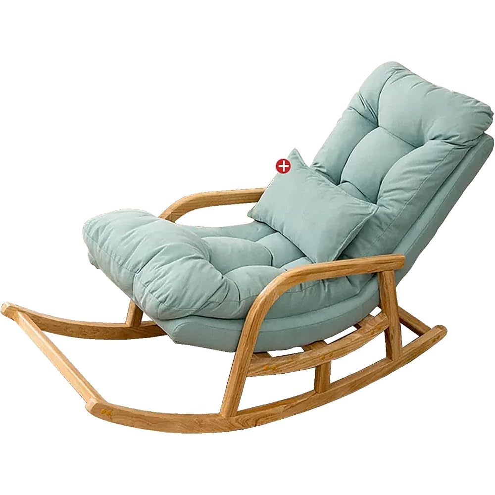 Rocking Chair with Lumbar Pillow, Wooden Rocker Chair with High Backrest and Armrest, Modern Upholstered Side Chair, Relax Recliner, for Nursery, Living Room, Bedroom (Color : Light Blue)