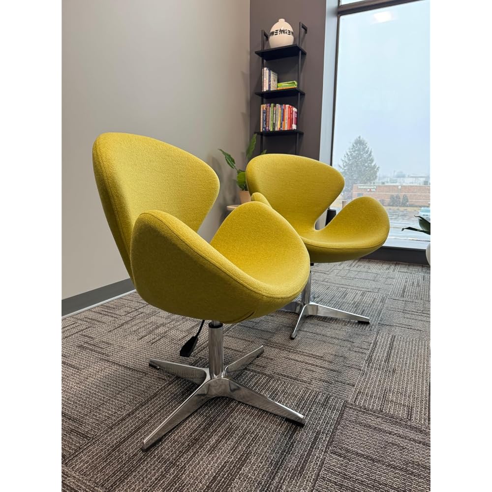 Manhattan Comfort Raspberry Adjustable Swivel Accent Chair with 360° Turn, Polished Chrome Base, Modern Retro Design, Versatile Seat Ideal for Any Room, Set of 1, Green
