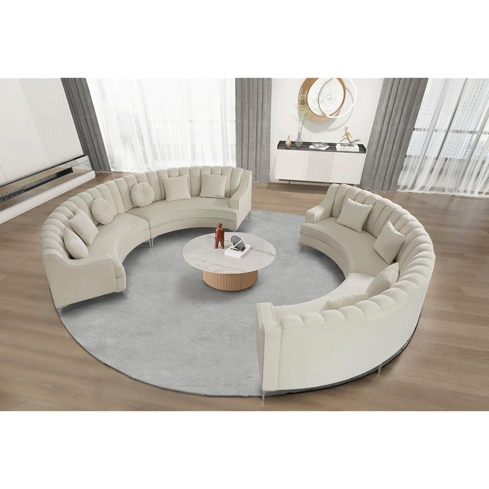 Legend Vansen Semicircle Modular Curved Velvet Sectional Sofa,141.34”Oversized Arc Sofa,Modern Cloud-Like Deep Seat Couch for Living Room Apartment Office Conference Space (2, Cream)