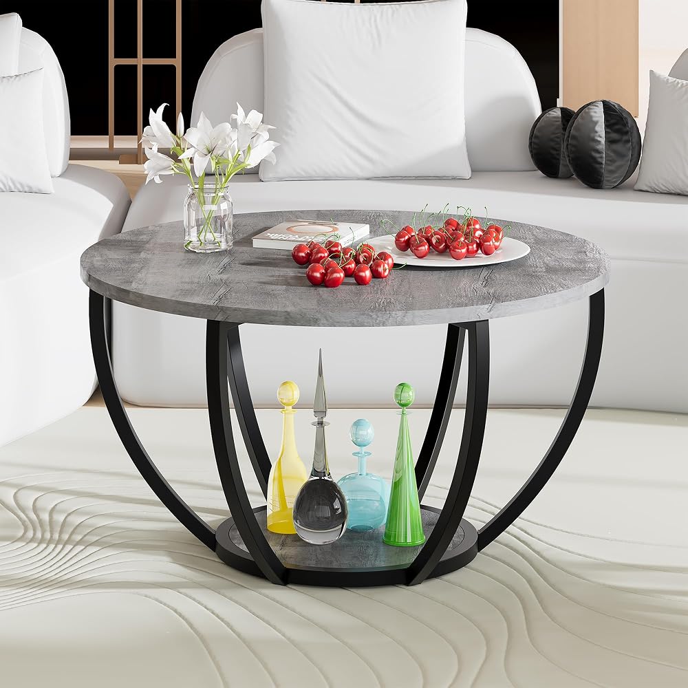 HOMERECOMMEND Round Coffee Table,Accent Center Table for Living Room,Black