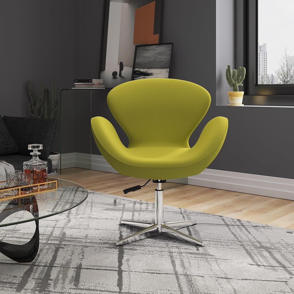 Manhattan Comfort Raspberry Adjustable Swivel Accent Chair with 360° Turn, Polished Chrome Base, Modern Retro Design, Versatile Seat Ideal for Any Room, Set of 1, Green