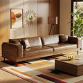 110.24" Brown Leather Couch, 4 Seater Faux Leather Sofa